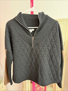 THML Black Quilted Half-Zip Cowl Sweater with Tan Sleeve Panels